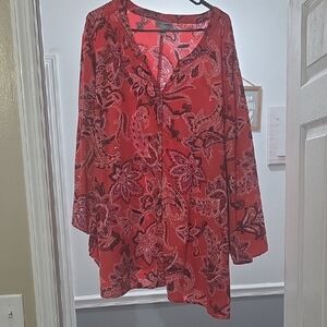 Catherines Red Floral Blouse